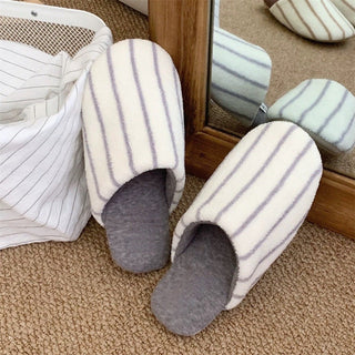 Striped fluffy simple room shoes  4 sizes indoor slippers