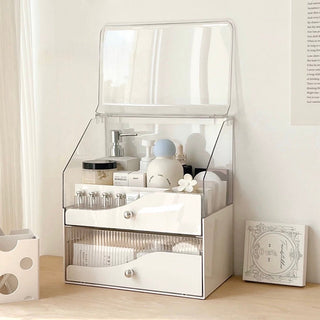 White Clear Large Capacity Lidded Drawer Cosmetic Storage Box