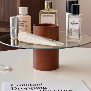 Clear glass plate wood stand tray perfume storage cosmetic storage