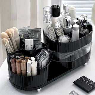 360 Degree Rotating Brush Stand with Sliding Cosmetic Storage Tray