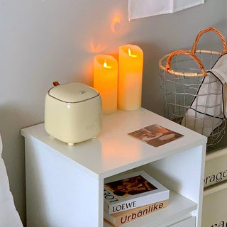 Lidded Cube Tabletop Dustbin Trash Can Cream