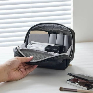 Simple Leather Rectangular Cosmetic Storage Pouch Waterproof Silver Small