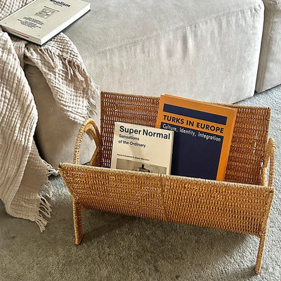 Rattan-style magazine rack storage book stand basket
