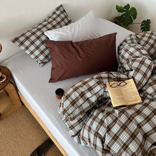 Blue Checkered Cotton Duvet Cover Set   All Seasons