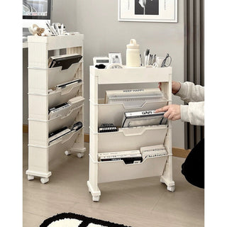 12cm Wide Slim File Wagon with Casters Desk Storage Magazine Rack Multifunctional White