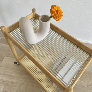 Bamboo Two-Tier Storage Rack with Casters Side Table