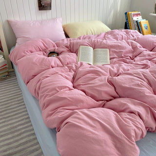 Pink Mix Color Solid Cotton Duvet Cover Set  Bed Cover All Season