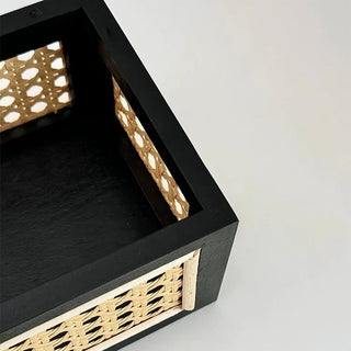 Rattan Basketweave Wood Tissue Case