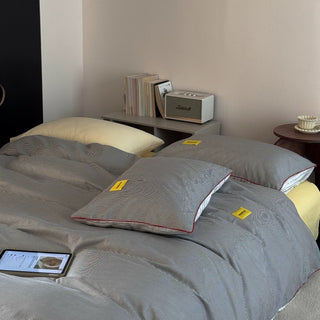Gray Double-Sided Striped Cotton Duvet Cover Set   Bed Cover  All Seasons
