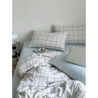 Sky blue check pattern duvet cover set 2 sizes  all season