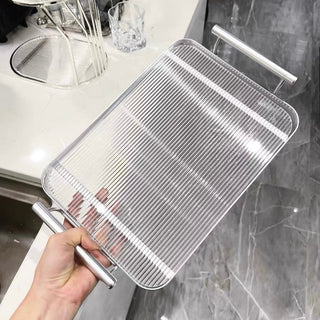Metallic Clear Stripe Pattern Tray  Storage