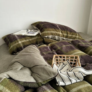 Green Mix Retro Check Pattern Duvet Cover Set 2 Sizes  Winter Thick Bed Cover Bedding Cover
