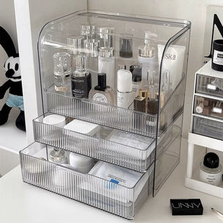 Clear Stripe Pattern Cosmetic Box with Lid Storage