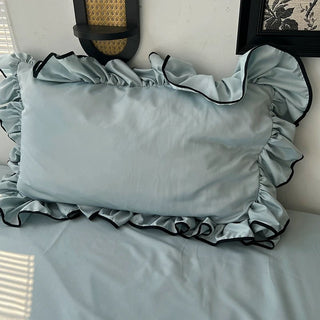 Cooling Black Piping Frill Plain Duvet Cover Set  Bed Cover Cooling Touch