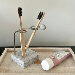 Stainless steel stone-look design toothbrush stand pen holder