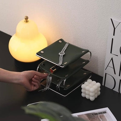 Silver Frame Three-Tier Leather Accessory Tray   Small Item Storage
