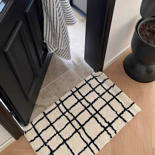 Monochrome Grid Door Mat Entrance Mat  50x80cm Absorbent Non-Slip Tufted