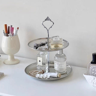 Stainless steel two-tier accessory tray display