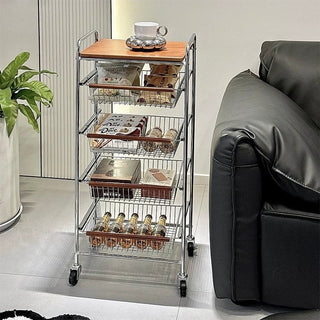 Castered drawer slim wood storage rack  wagon side table