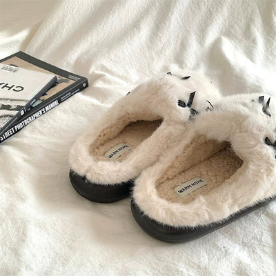 Ribbon Volume Fur Room Shoes  Indoor Slippers
