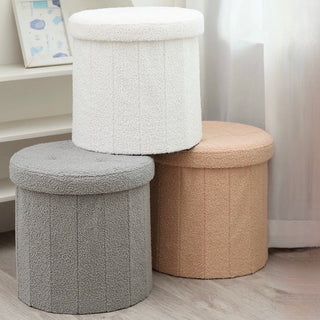 Foldable Boucle Round Storage Stool   in   Ottoman Stool Storage Storage Box