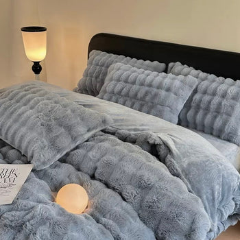 Blue Gray Fluffy and Soft Duvet Cover Set 2 Sizes  Bed Cover Bedding Cover