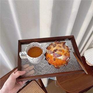 Wood x Embossed Glass Rectangular Tray   Small Item Holder