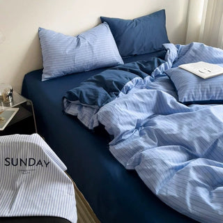 Blue Navy Pinstripe Cotton Duvet Cover Set   Bed Cover  All Seasons