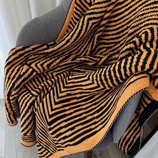 Orange Black Geometric Pattern Knit Blanket 120 x 160cm Lap Blanket