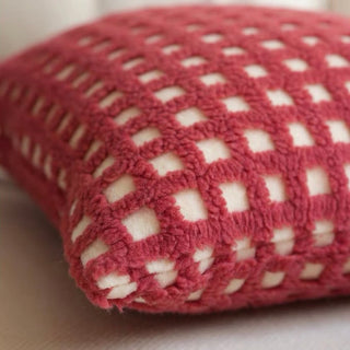 Red grid check cushion cover 45x45