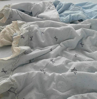 Summer comforter ribbon pattern lace washed cotton duvet cover set 2 sizes