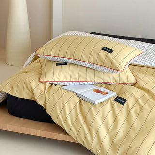 Yellow Double-Sided Stripe Cotton Duvet Cover Set   Bed Cover  All Seasons