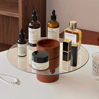 Clear glass plate wood stand tray perfume storage cosmetic storage