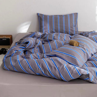 Gray Blue Stripe Duvet Cover Set  Bed Cover