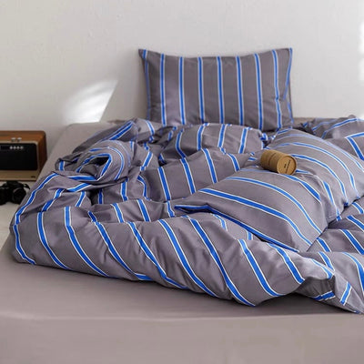 Gray Blue Stripe Duvet Cover Set  Bed Cover