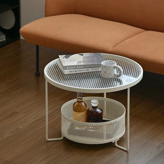 Iron Glass Round Side Table  Low Table with Storage