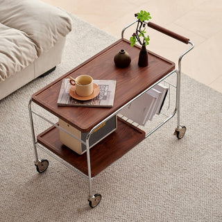 Stainless steel two-tier side table with casters storage rackin  wagon