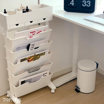 Multifunctional Wagon Slim Desk Magazine Rack with Casters Document Shelf