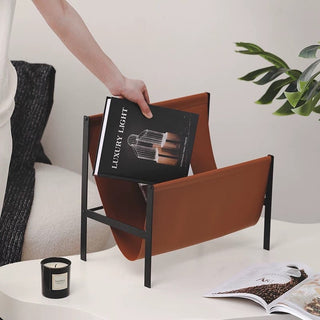 PU Leather Black Frame Magazine Rack  Storage