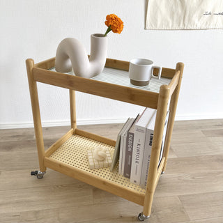 Bamboo Two-Tier Storage Rack with Casters Side Table