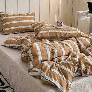 Brown Mixed Color Wide Stripe Cotton Duvet Cover Set 2 Sizes  All Seasons