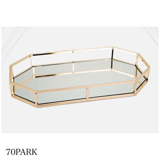 Gold Frame Polygonal Mirror Accessory Tray