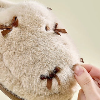 Ribbon Volume Fur Room Shoes  Indoor Slippers