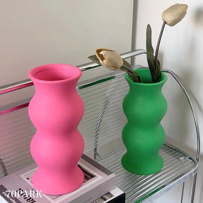 Wavy Matte Color Ceramic Flower Vase