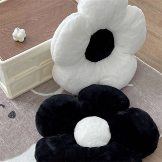 Monochrome Flower-shaped Cushion