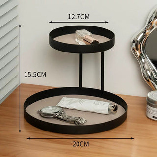 Iron Leather Round Two-Tier Tray Storage Rack