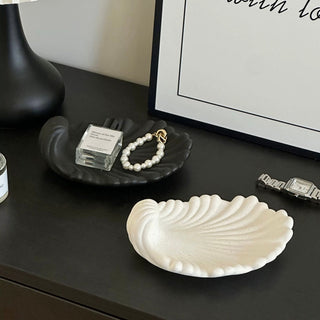 Matte Monotone Shell Motif Ceramic Accessory Tray