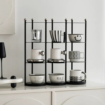 Iron Frame Tier Storage Display Rack  with Cup Holder