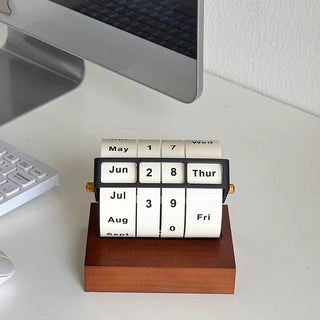 Wood Natural Rotating Perpetual Calendar Desktop Wooden Desk Calendar