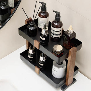 Wood Black Cosmetic Storage Rack with Legs Two-Tier Display Rack Bathroom Stand